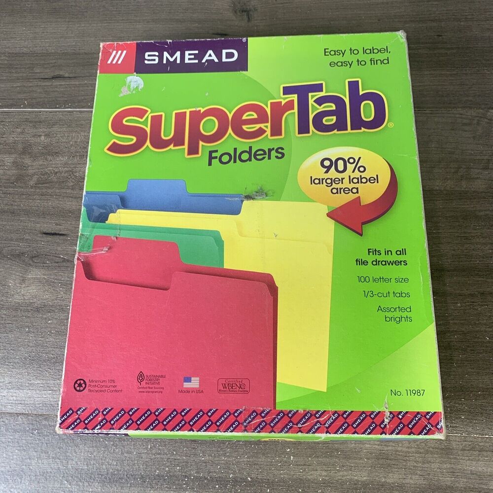 Smead SuperTab File Folders 1/3 Cut Top Tab Letter Manila 99/Box 10301